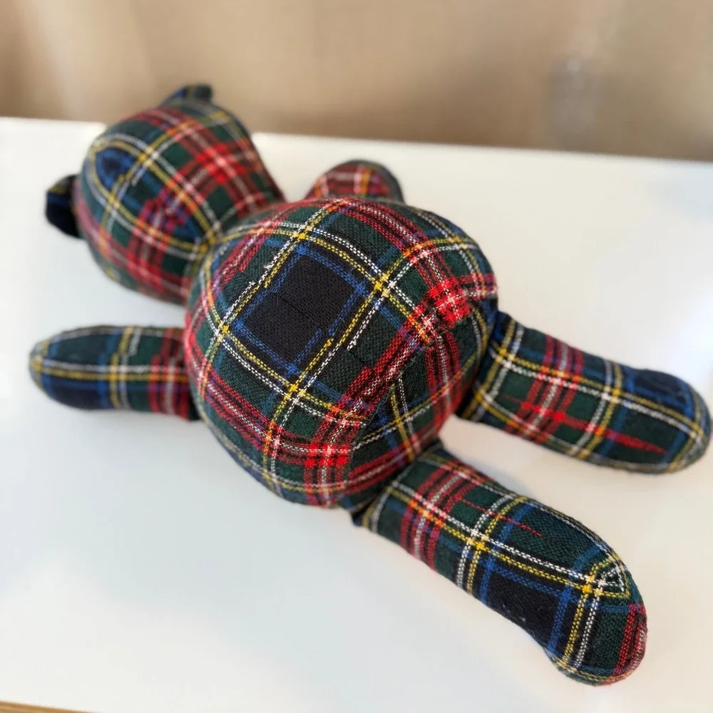 Tartan Plaid Teddy Bear Red Green Navy Blue Checkered Woven Fabric Plush Toy